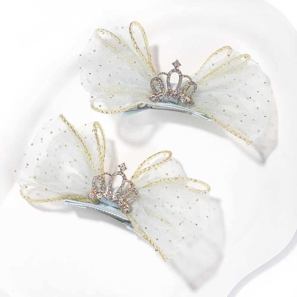 2pcs/set Lovely Bow Hairpins Solid Color Gauze Bows Clip for Kids Sweet Soft Hair Clips Pink Princess Girls Hair Accessories