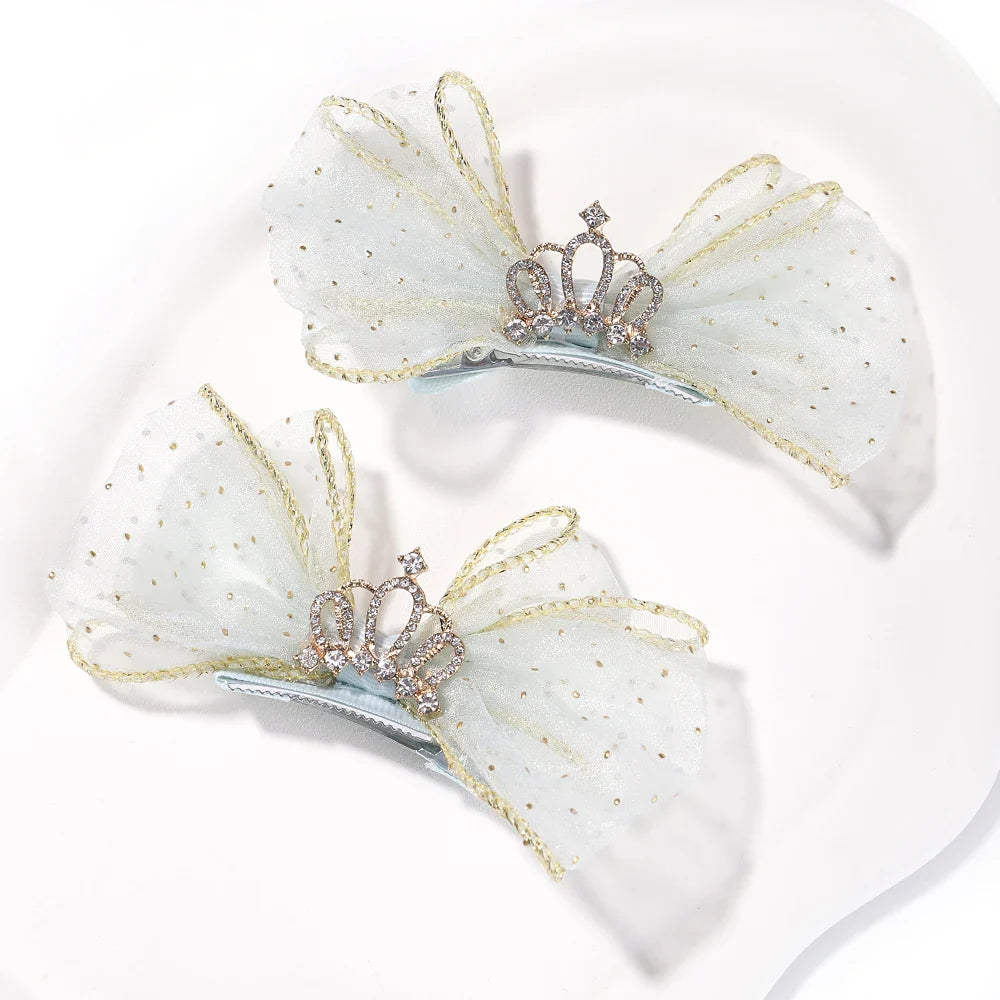 2pcs/set Lovely Bow Hairpins Solid Color Gauze Bows Clip for Kids Sweet Soft Hair Clips Pink Princess Girls Hair Accessories