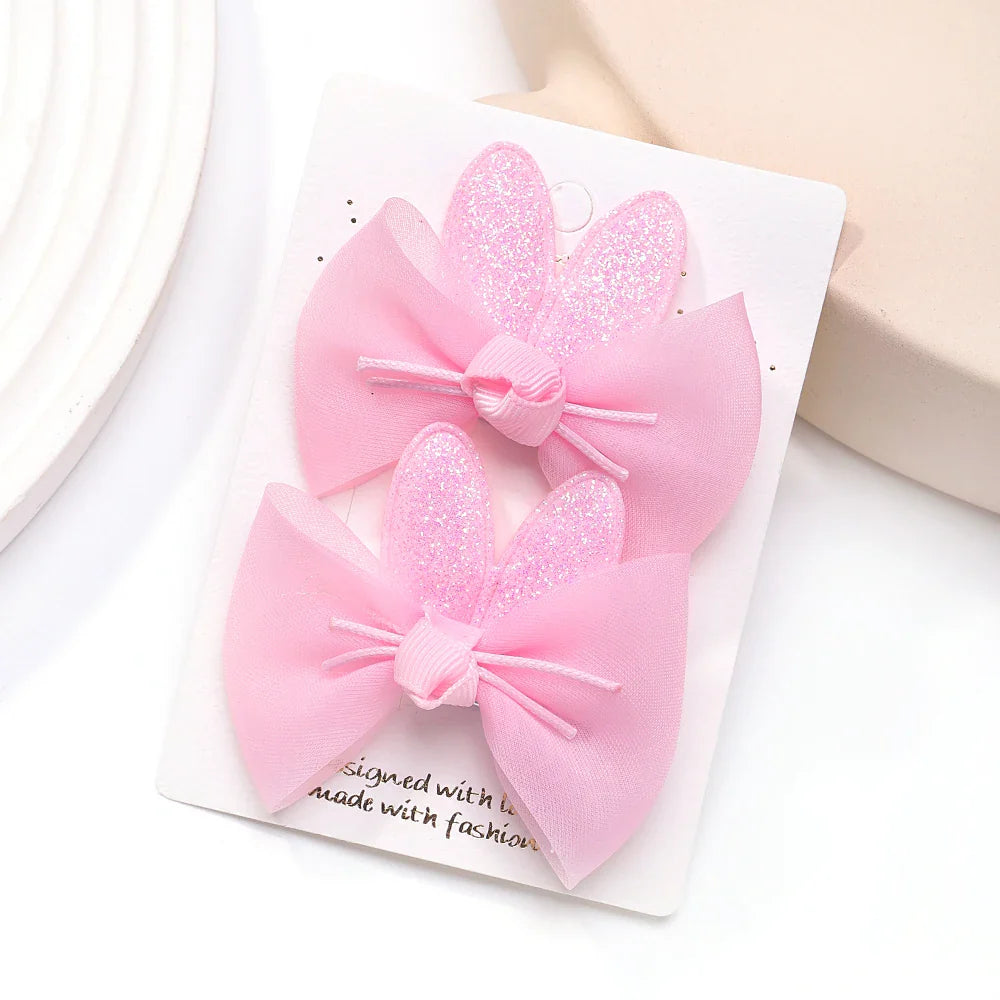 2pcs/set Lovely Bow Hairpins Solid Color Gauze Bows Clip for Kids Sweet Soft Hair Clips Pink Princess Girls Hair Accessories