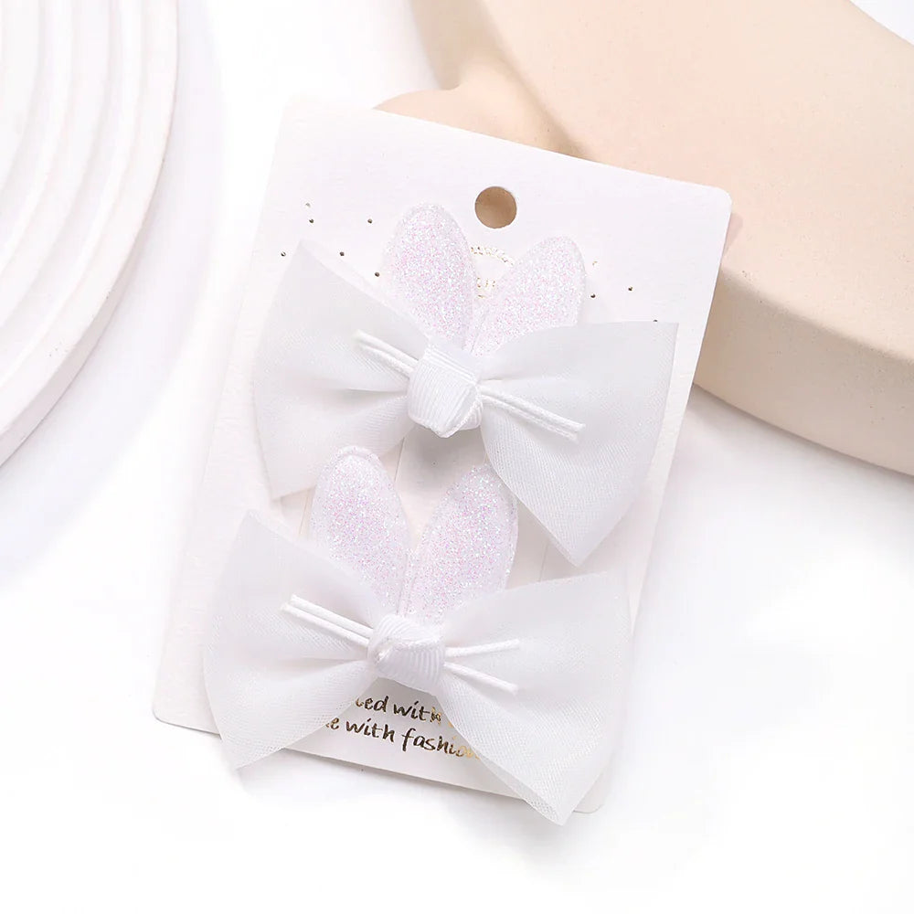 2pcs/set Lovely Bow Hairpins Solid Color Gauze Bows Clip for Kids Sweet Soft Hair Clips Pink Princess Girls Hair Accessories