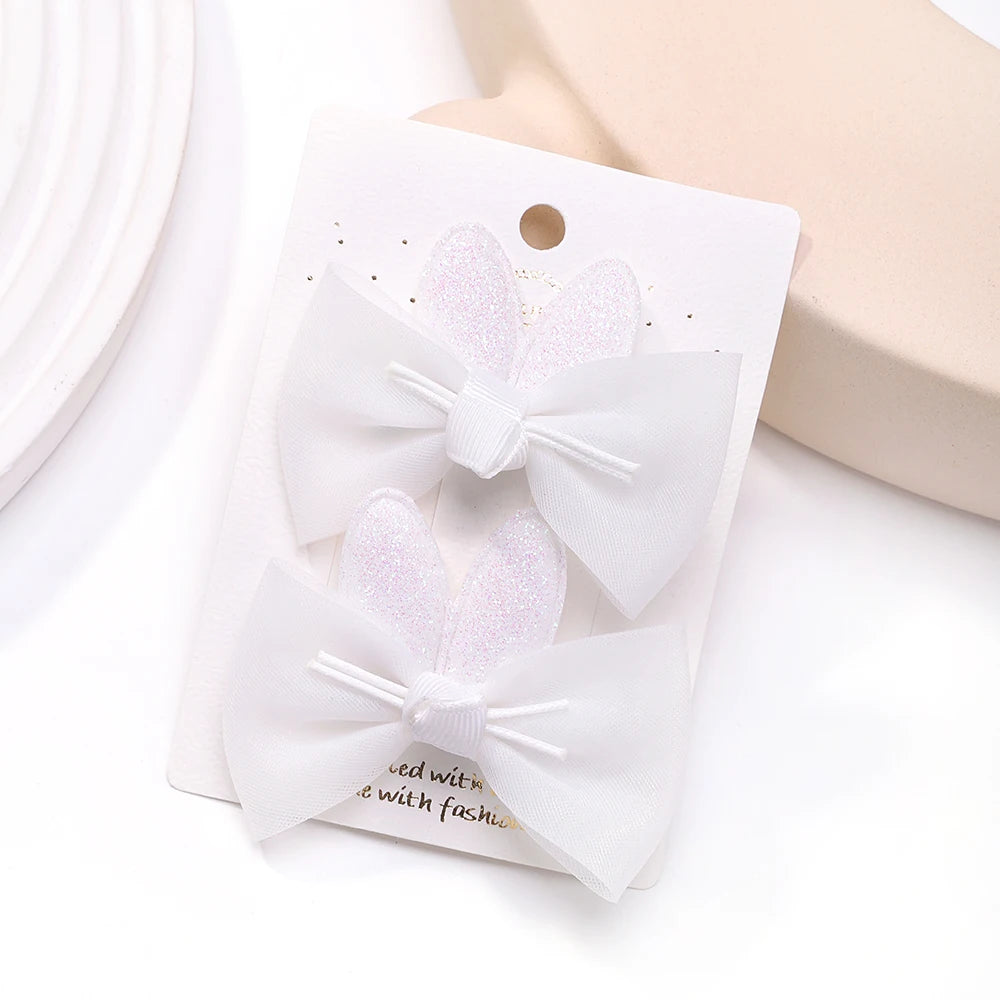 2pcs/set Lovely Bow Hairpins Solid Color Gauze Bows Clip for Kids Sweet Soft Hair Clips Pink Princess Girls Hair Accessories