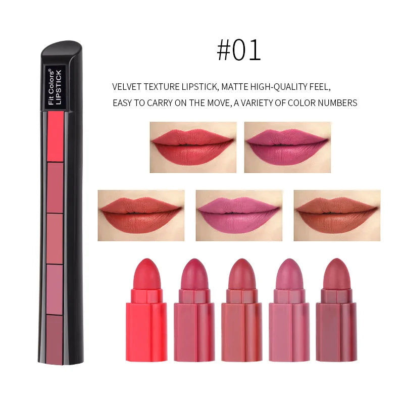 5 Colors Matte Velvet Lipstick Waterproof Sweatproof Lip Gloss Duration Colorfast Lipstick Non Stick Cup Lip Gloss Cosmetics