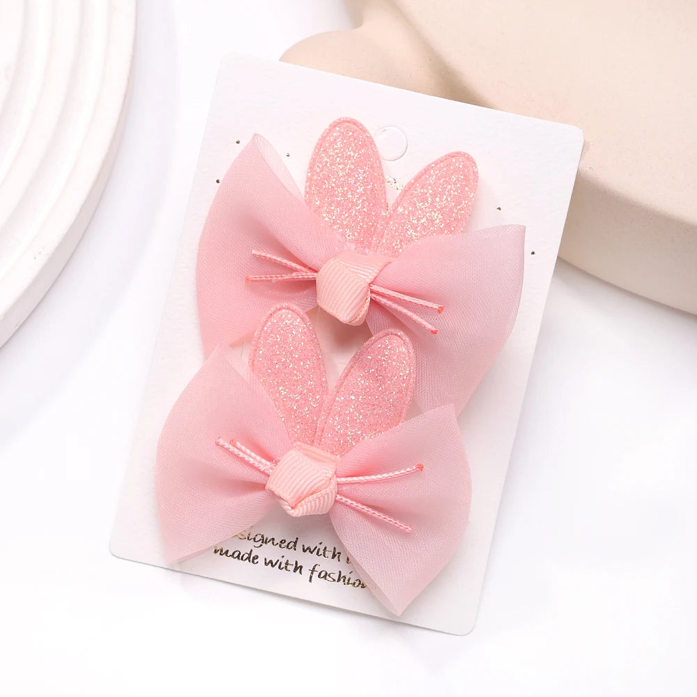 2pcs/set Lovely Bow Hairpins Solid Color Gauze Bows Clip for Kids Sweet Soft Hair Clips Pink Princess Girls Hair Accessories