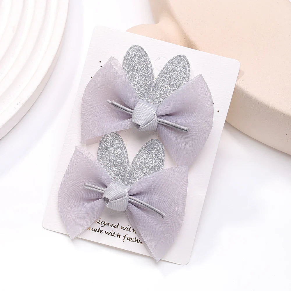 2pcs/set Lovely Bow Hairpins Solid Color Gauze Bows Clip for Kids Sweet Soft Hair Clips Pink Princess Girls Hair Accessories