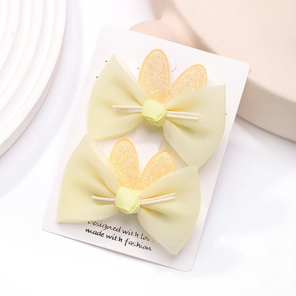 2pcs/set Lovely Bow Hairpins Solid Color Gauze Bows Clip for Kids Sweet Soft Hair Clips Pink Princess Girls Hair Accessories