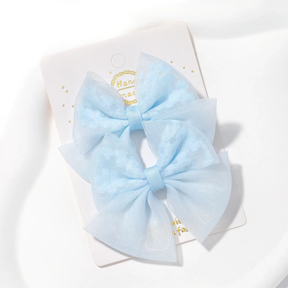2pcs/set Lovely Bow Hairpins Solid Color Gauze Bows Clip for Kids Sweet Soft Hair Clips Pink Princess Girls Hair Accessories