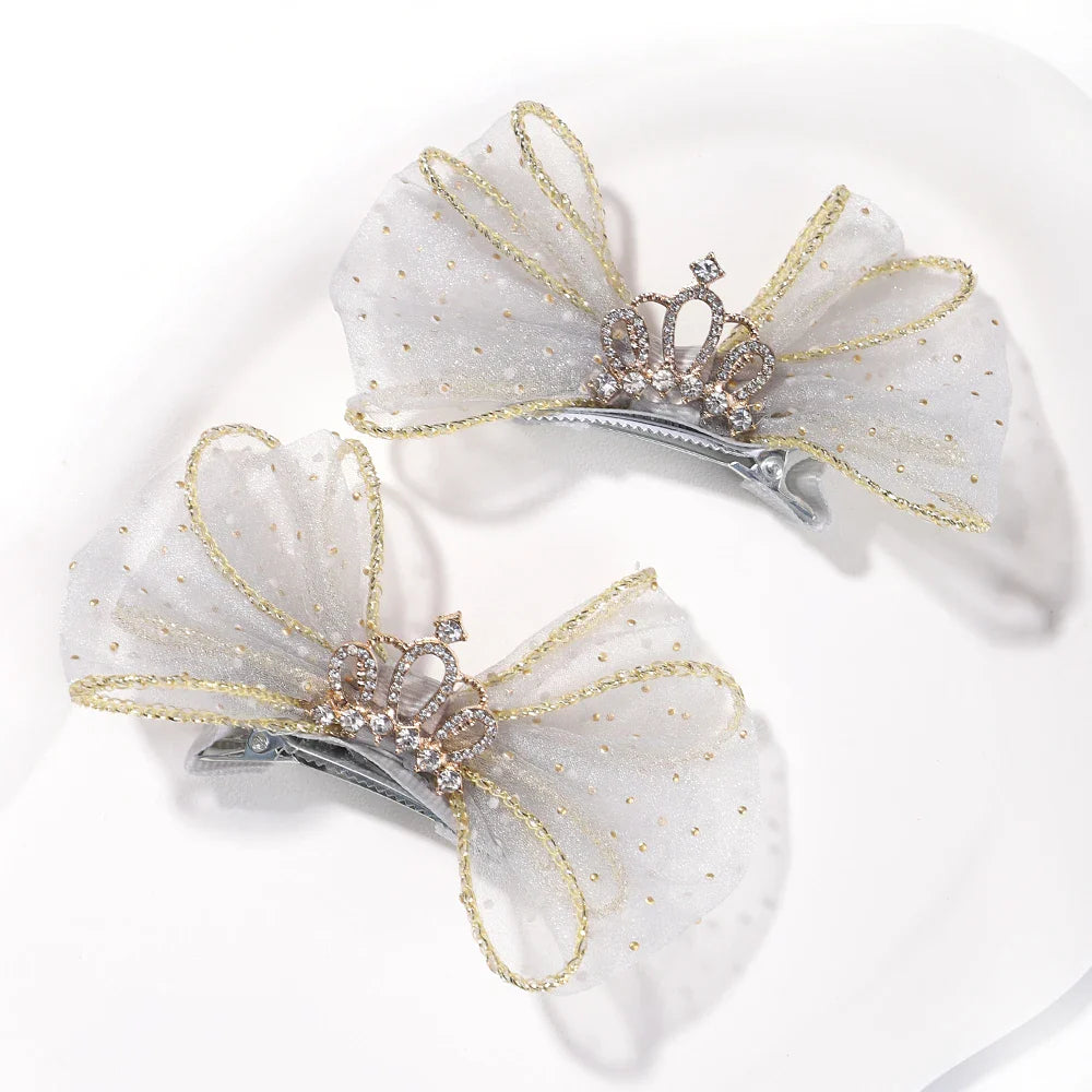 2pcs/set Lovely Bow Hairpins Solid Color Gauze Bows Clip for Kids Sweet Soft Hair Clips Pink Princess Girls Hair Accessories