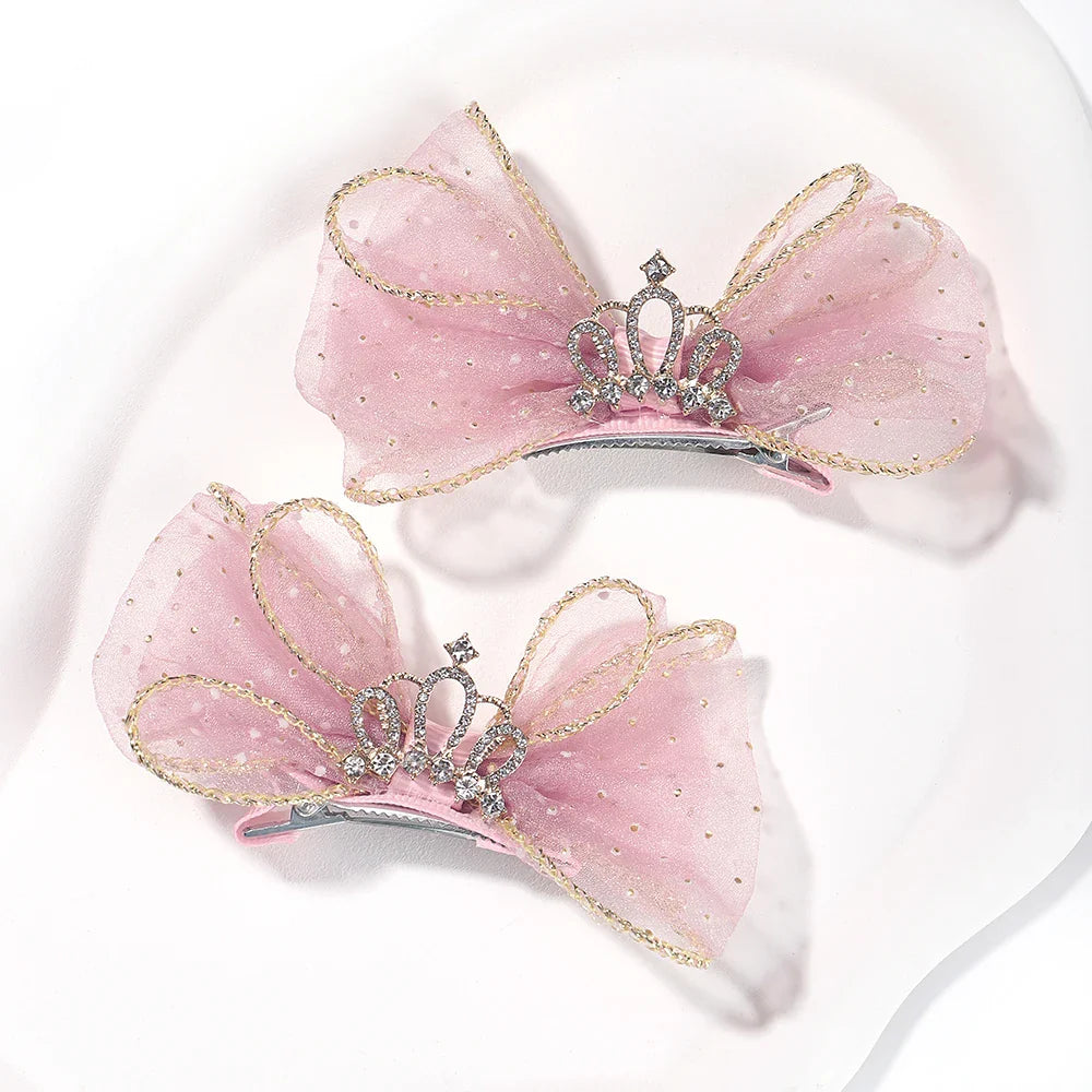 2pcs/set Lovely Bow Hairpins Solid Color Gauze Bows Clip for Kids Sweet Soft Hair Clips Pink Princess Girls Hair Accessories
