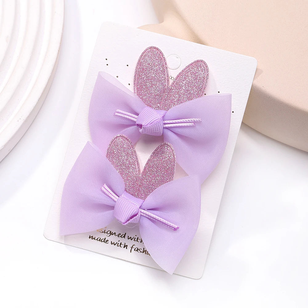 2pcs/set Lovely Bow Hairpins Solid Color Gauze Bows Clip for Kids Sweet Soft Hair Clips Pink Princess Girls Hair Accessories