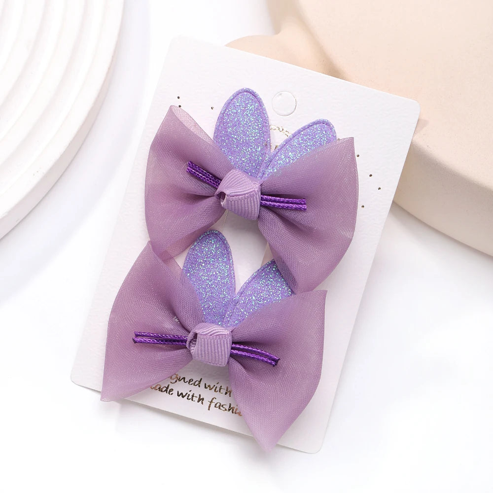 2pcs/set Lovely Bow Hairpins Solid Color Gauze Bows Clip for Kids Sweet Soft Hair Clips Pink Princess Girls Hair Accessories
