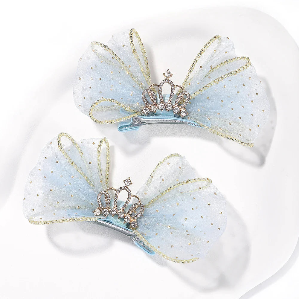 2pcs/set Lovely Bow Hairpins Solid Color Gauze Bows Clip for Kids Sweet Soft Hair Clips Pink Princess Girls Hair Accessories