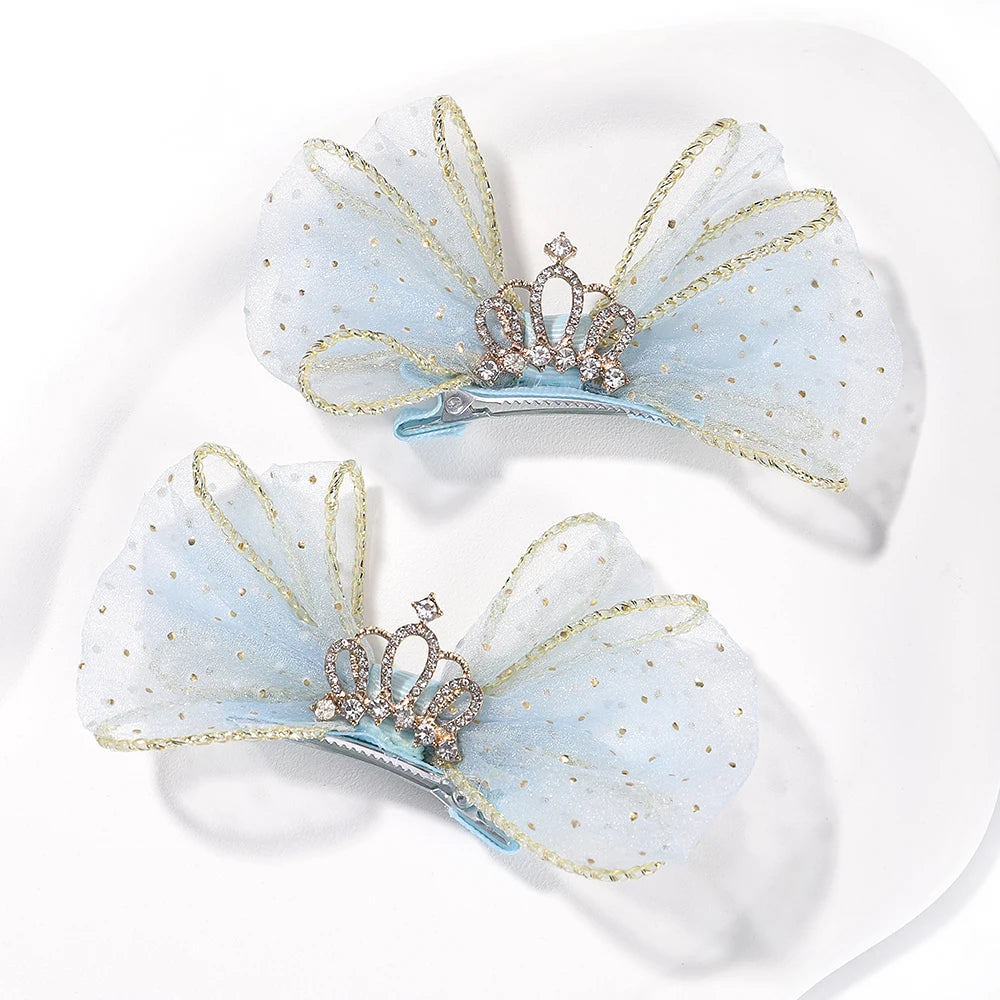 2pcs/set Lovely Bow Hairpins Solid Color Gauze Bows Clip for Kids Sweet Soft Hair Clips Pink Princess Girls Hair Accessories