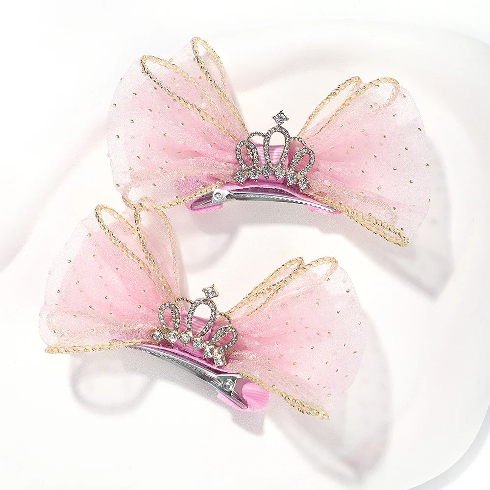 2pcs/set Lovely Bow Hairpins Solid Color Gauze Bows Clip for Kids Sweet Soft Hair Clips Pink Princess Girls Hair Accessories