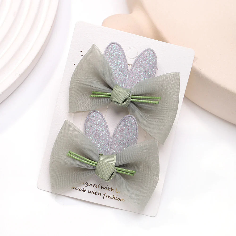 2pcs/set Lovely Bow Hairpins Solid Color Gauze Bows Clip for Kids Sweet Soft Hair Clips Pink Princess Girls Hair Accessories