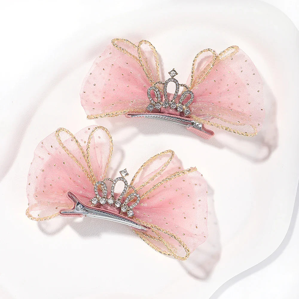 2pcs/set Lovely Bow Hairpins Solid Color Gauze Bows Clip for Kids Sweet Soft Hair Clips Pink Princess Girls Hair Accessories