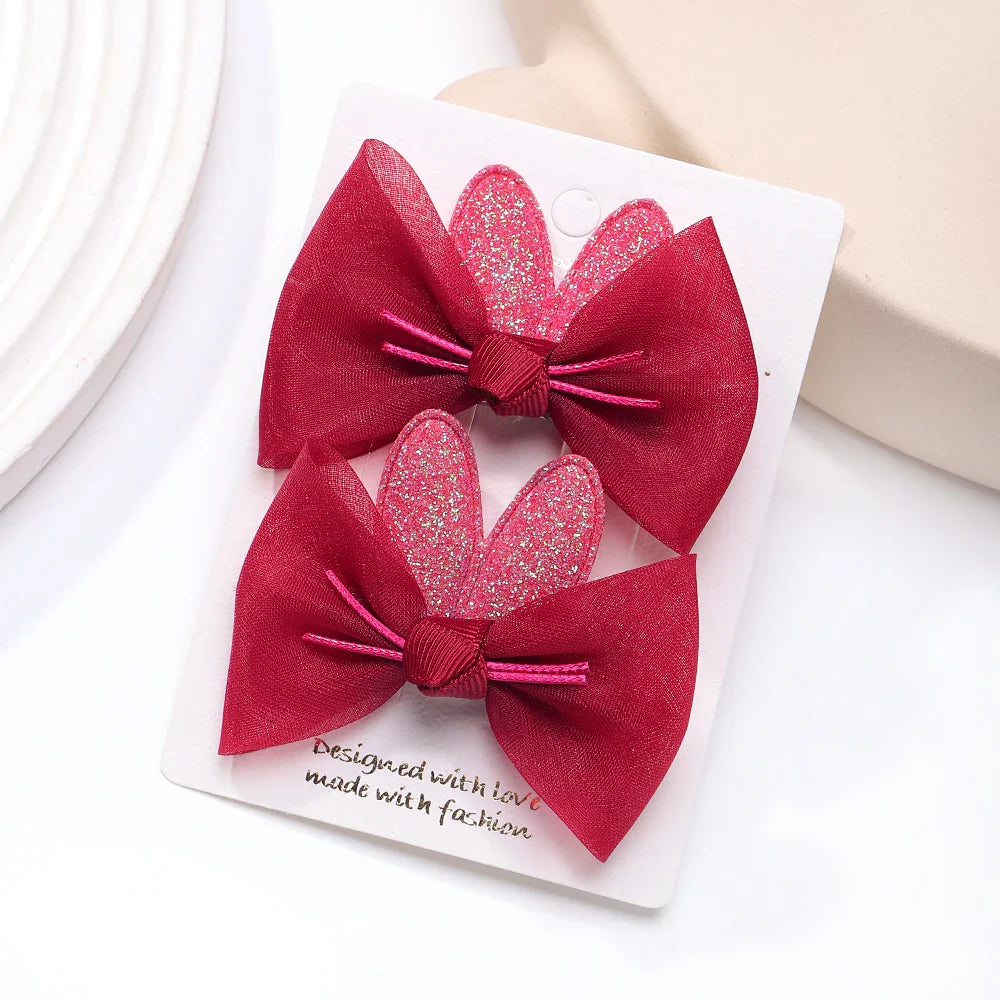 2pcs/set Lovely Bow Hairpins Solid Color Gauze Bows Clip for Kids Sweet Soft Hair Clips Pink Princess Girls Hair Accessories