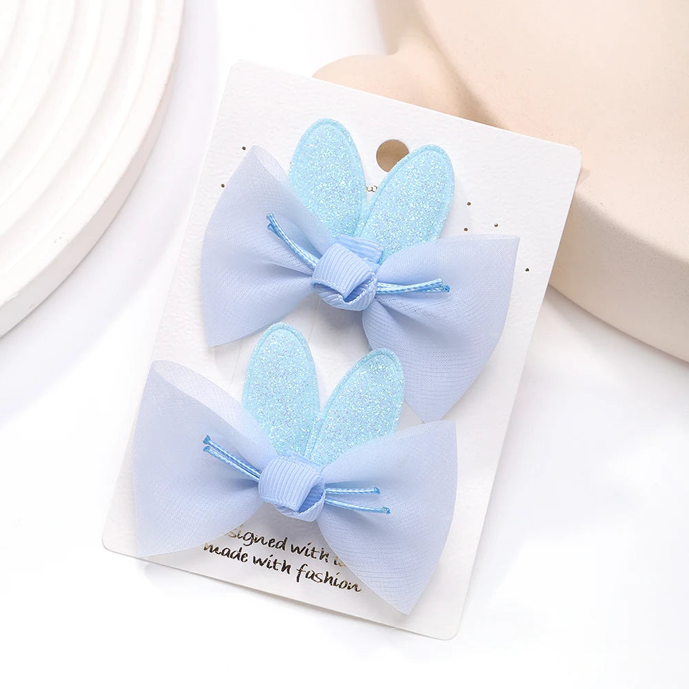 2pcs/set Lovely Bow Hairpins Solid Color Gauze Bows Clip for Kids Sweet Soft Hair Clips Pink Princess Girls Hair Accessories