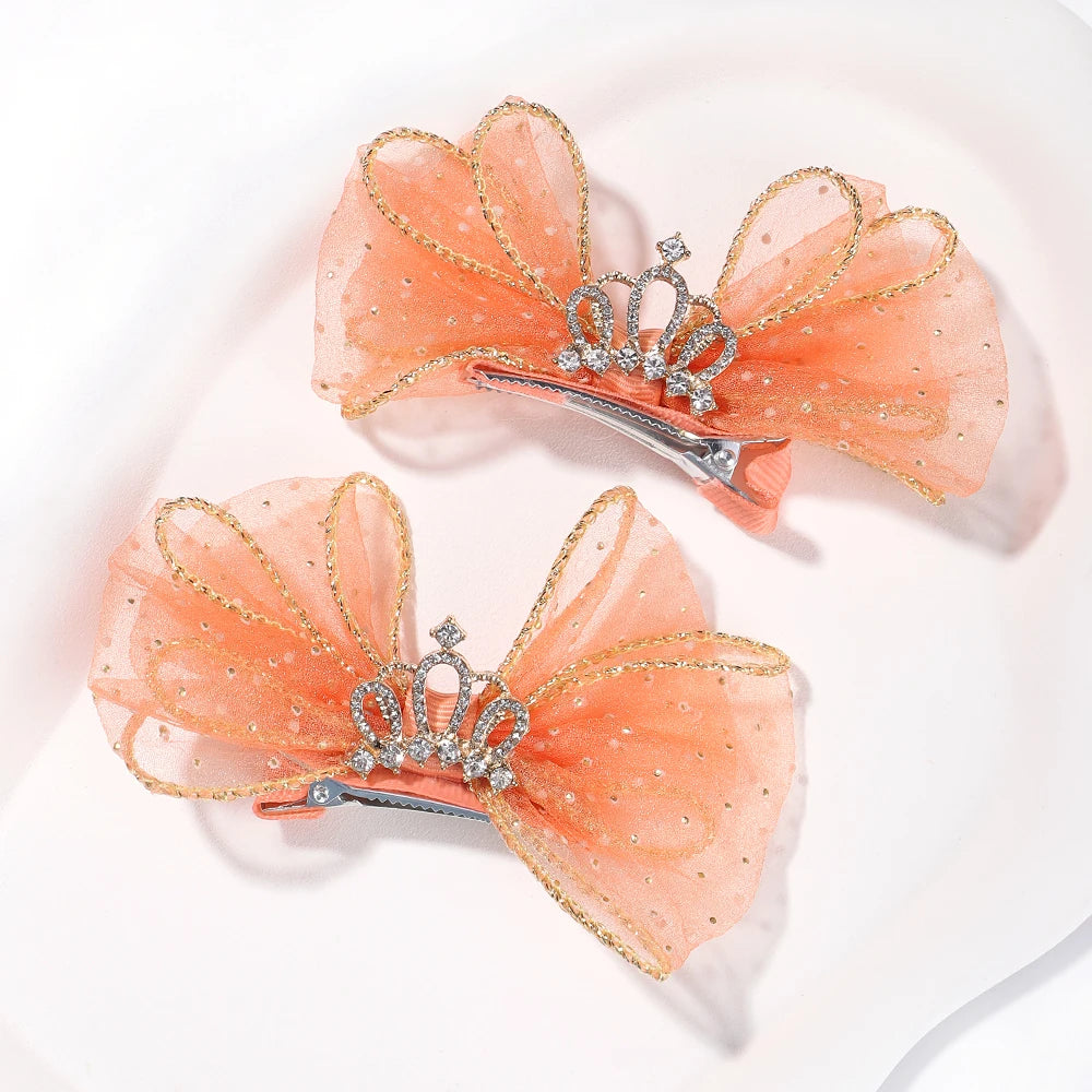 2pcs/set Lovely Bow Hairpins Solid Color Gauze Bows Clip for Kids Sweet Soft Hair Clips Pink Princess Girls Hair Accessories