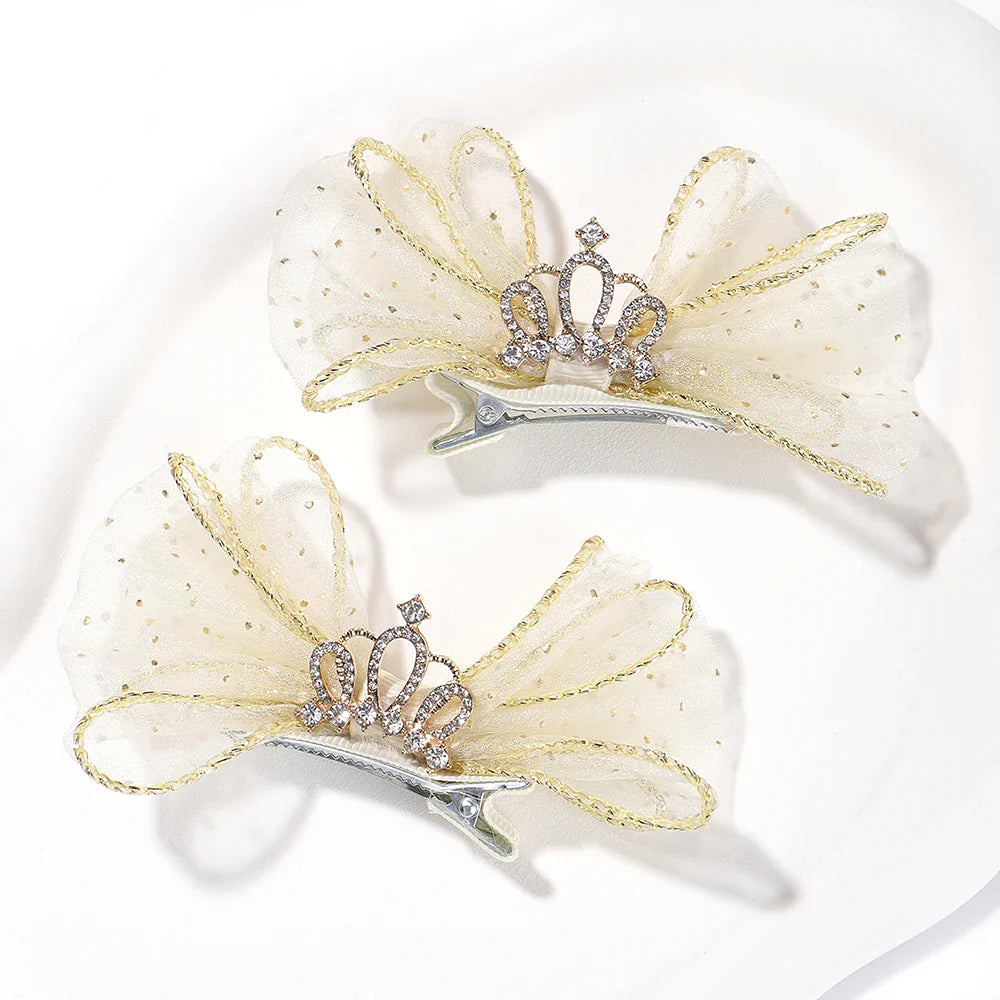2pcs/set Lovely Bow Hairpins Solid Color Gauze Bows Clip for Kids Sweet Soft Hair Clips Pink Princess Girls Hair Accessories