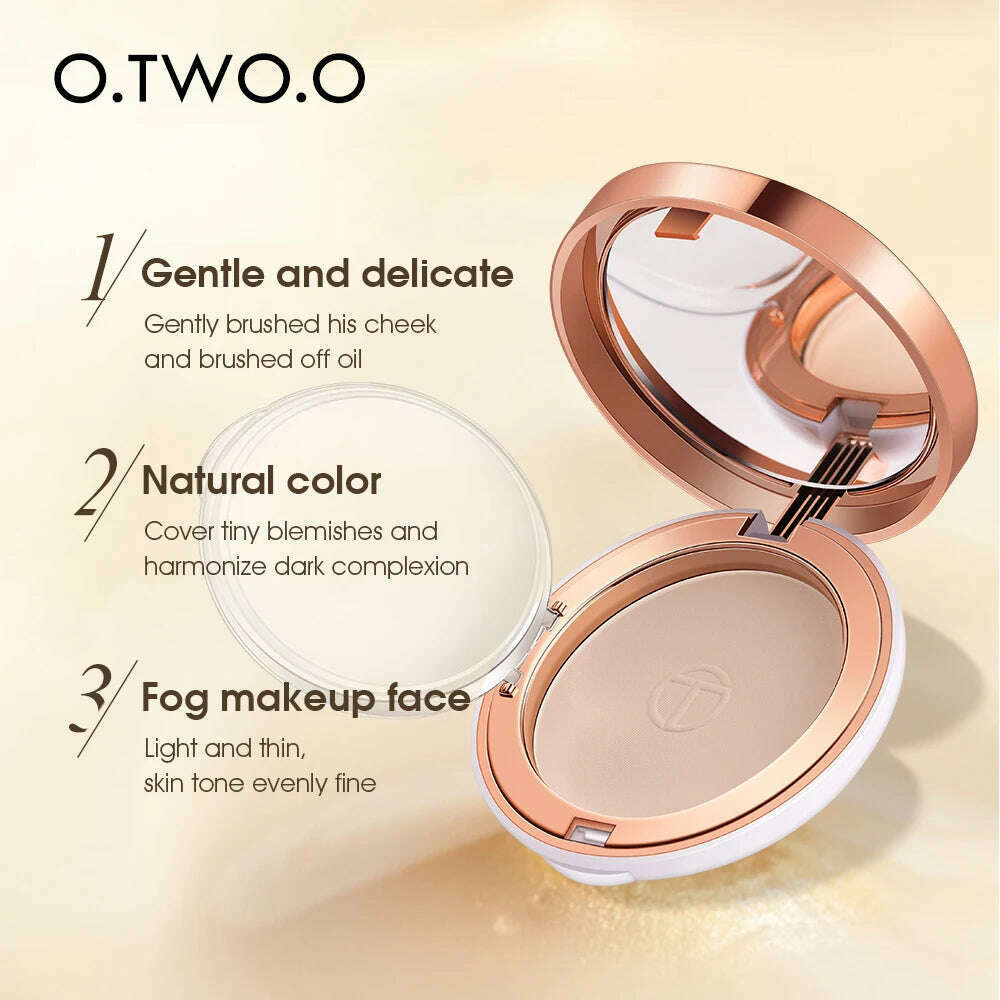 O.TWO.O Face Setting Powder Cushion Compact Powder Oil-Control 3 Colors Matte Smooth Finish Concealer Makeup Pressed Powder