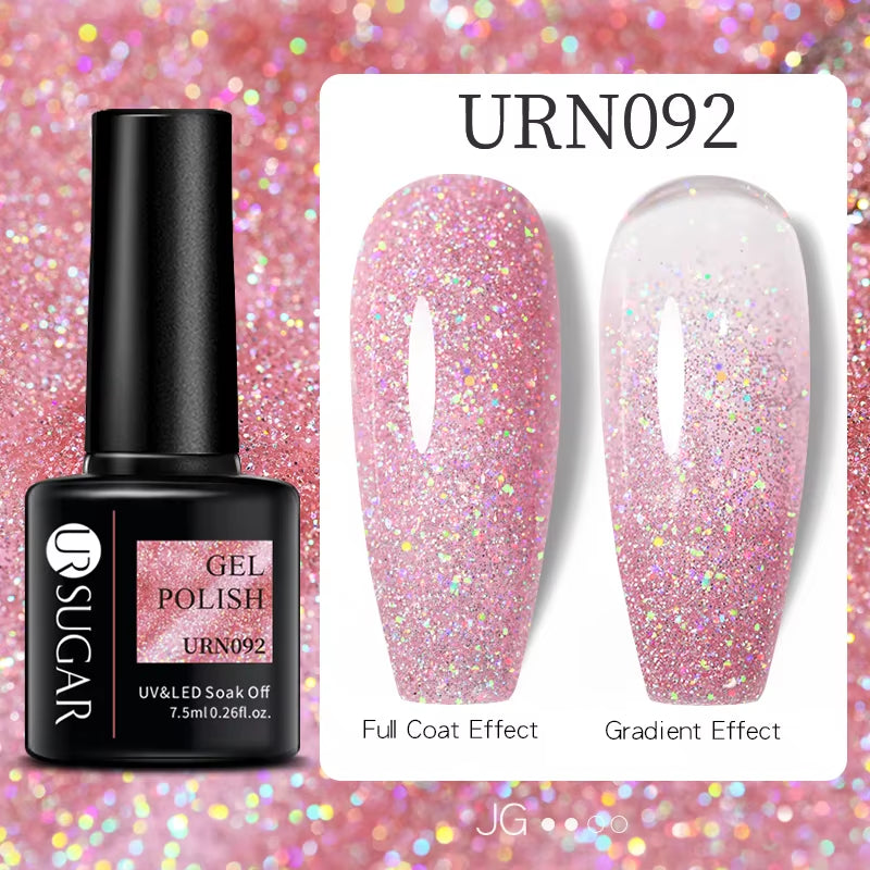 7.5Ml Champagne Gold Reflective Gel Nail Polish Bright Sparkling Glitter French Semi Permanent Nail Painting UV Gel