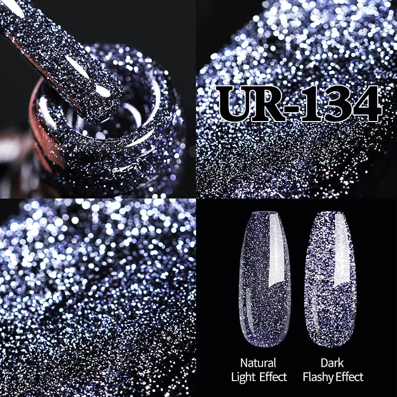 7.5Ml Champagne Gold Reflective Gel Nail Polish Bright Sparkling Glitter French Semi Permanent Nail Painting UV Gel