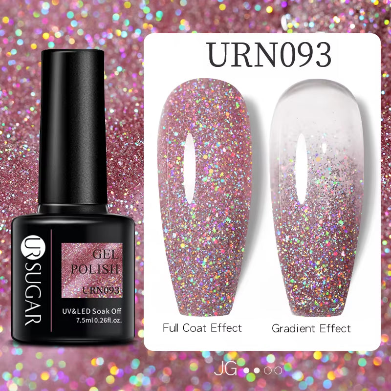 7.5Ml Champagne Gold Reflective Gel Nail Polish Bright Sparkling Glitter French Semi Permanent Nail Painting UV Gel