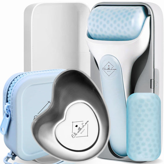 Premium Ice Roller for Face with Carry Case & Advanced Stainless Steel Gua Sha with Silicone Zip Carry Case
