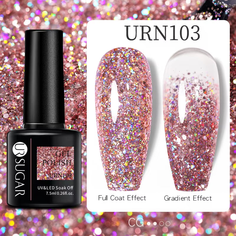 7.5Ml Champagne Gold Reflective Gel Nail Polish Bright Sparkling Glitter French Semi Permanent Nail Painting UV Gel