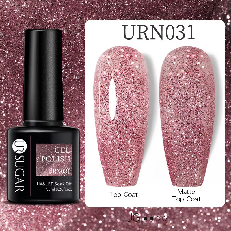 7.5Ml Champagne Gold Reflective Gel Nail Polish Bright Sparkling Glitter French Semi Permanent Nail Painting UV Gel