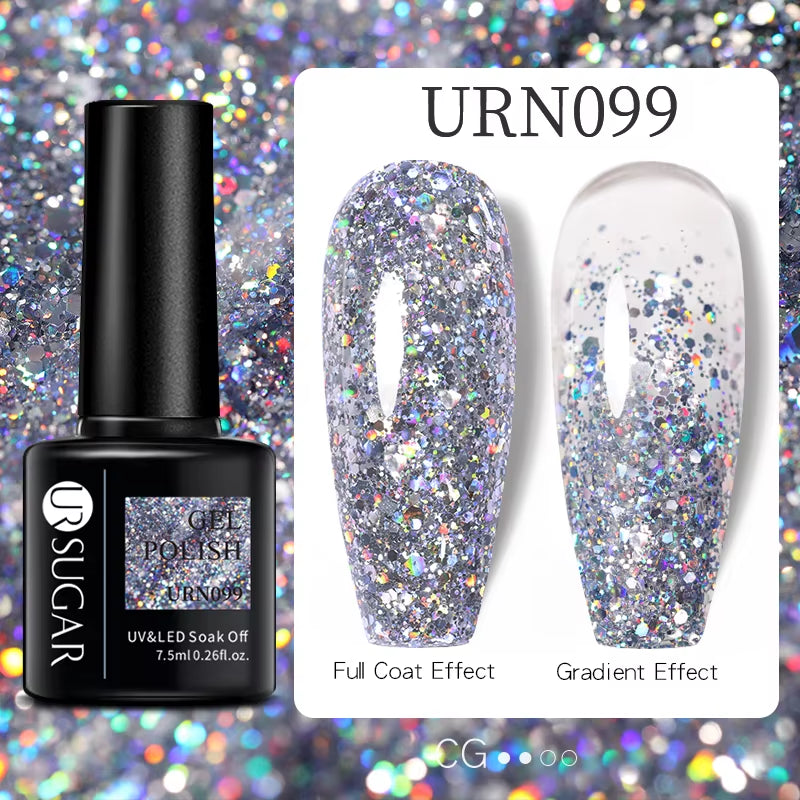 7.5Ml Champagne Gold Reflective Gel Nail Polish Bright Sparkling Glitter French Semi Permanent Nail Painting UV Gel