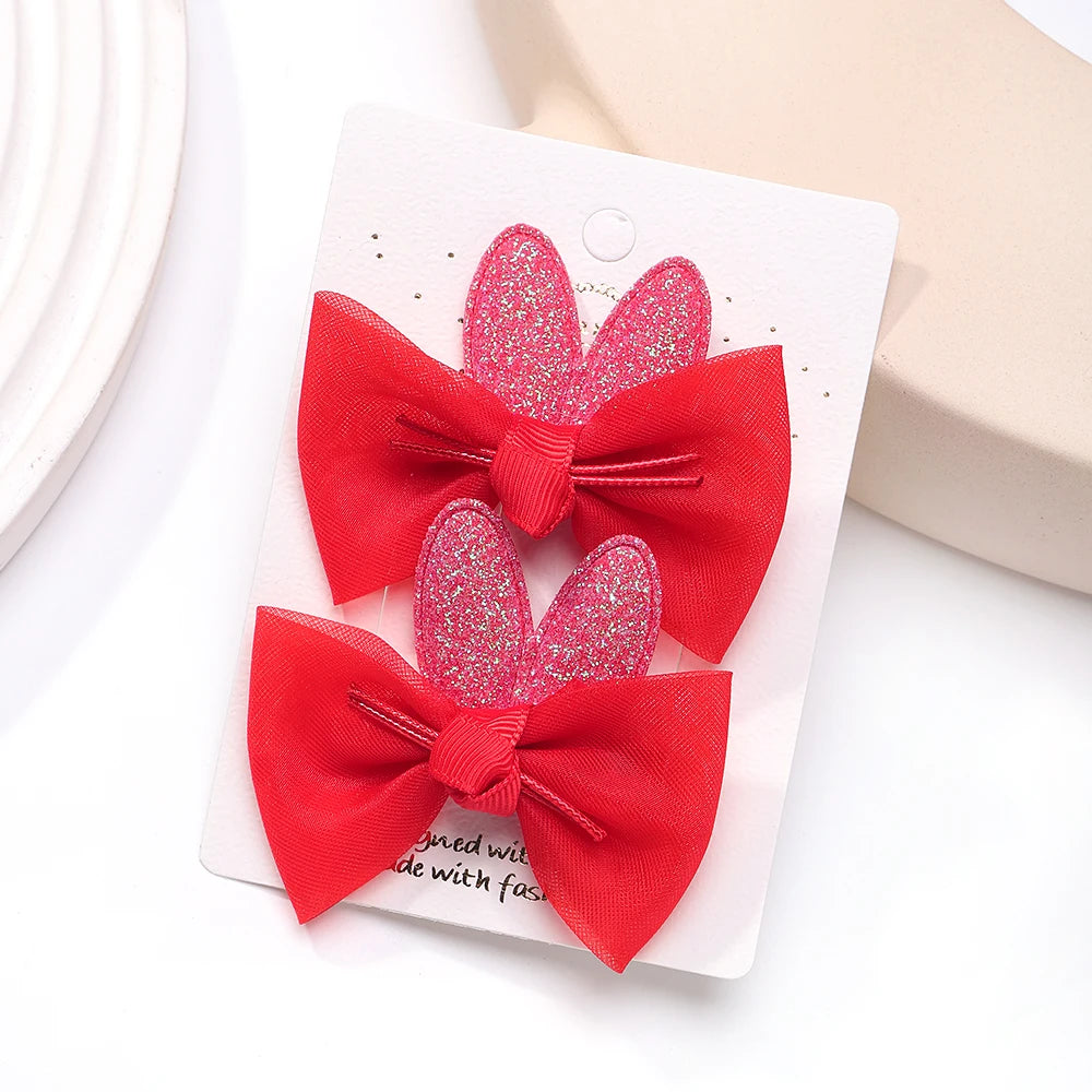 2pcs/set Lovely Bow Hairpins Solid Color Gauze Bows Clip for Kids Sweet Soft Hair Clips Pink Princess Girls Hair Accessories
