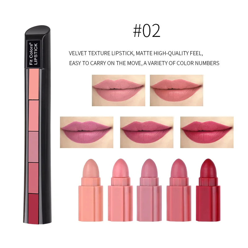 5 Colors Matte Velvet Lipstick Waterproof Sweatproof Lip Gloss Duration Colorfast Lipstick Non Stick Cup Lip Gloss Cosmetics