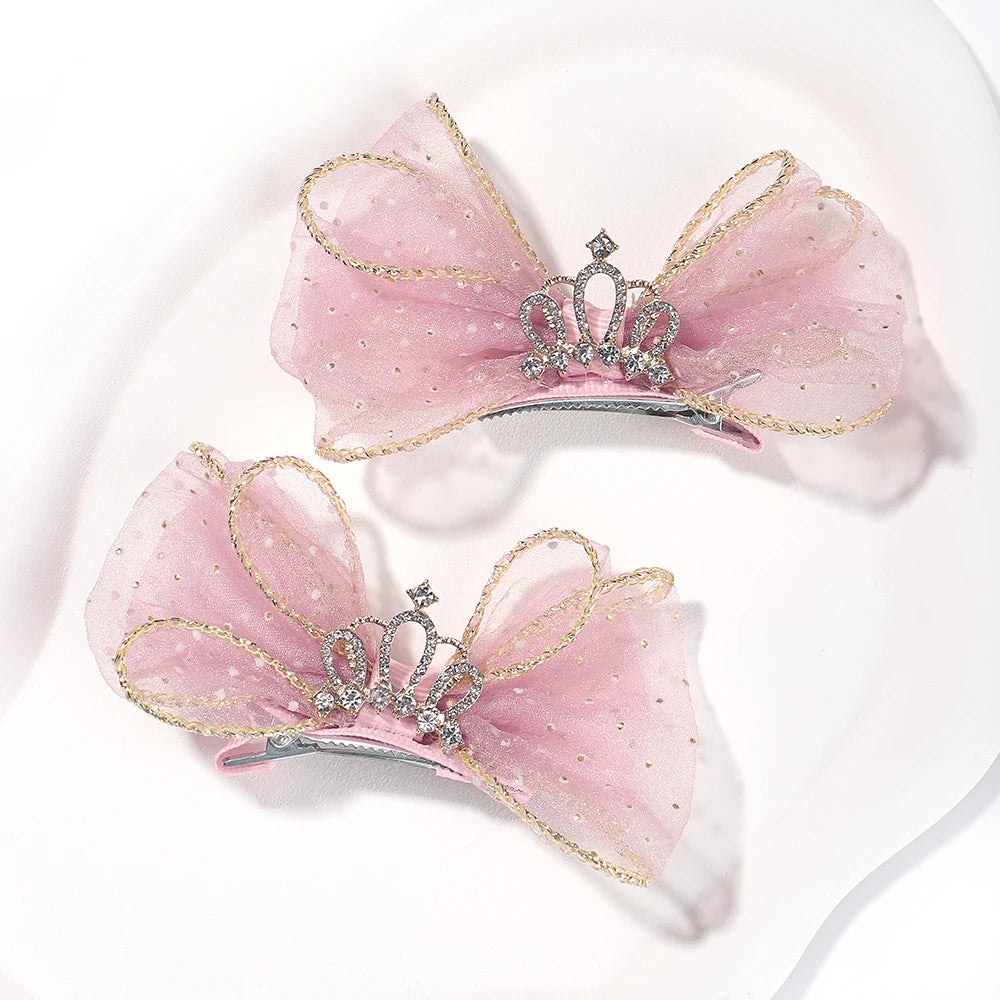 2pcs/set Lovely Bow Hairpins Solid Color Gauze Bows Clip for Kids Sweet Soft Hair Clips Pink Princess Girls Hair Accessories