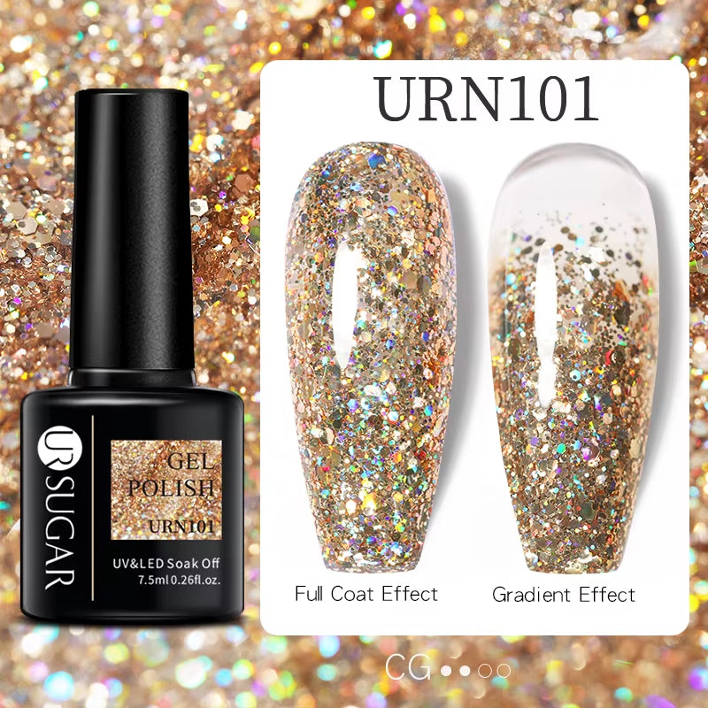 7.5Ml Champagne Gold Reflective Gel Nail Polish Bright Sparkling Glitter French Semi Permanent Nail Painting UV Gel